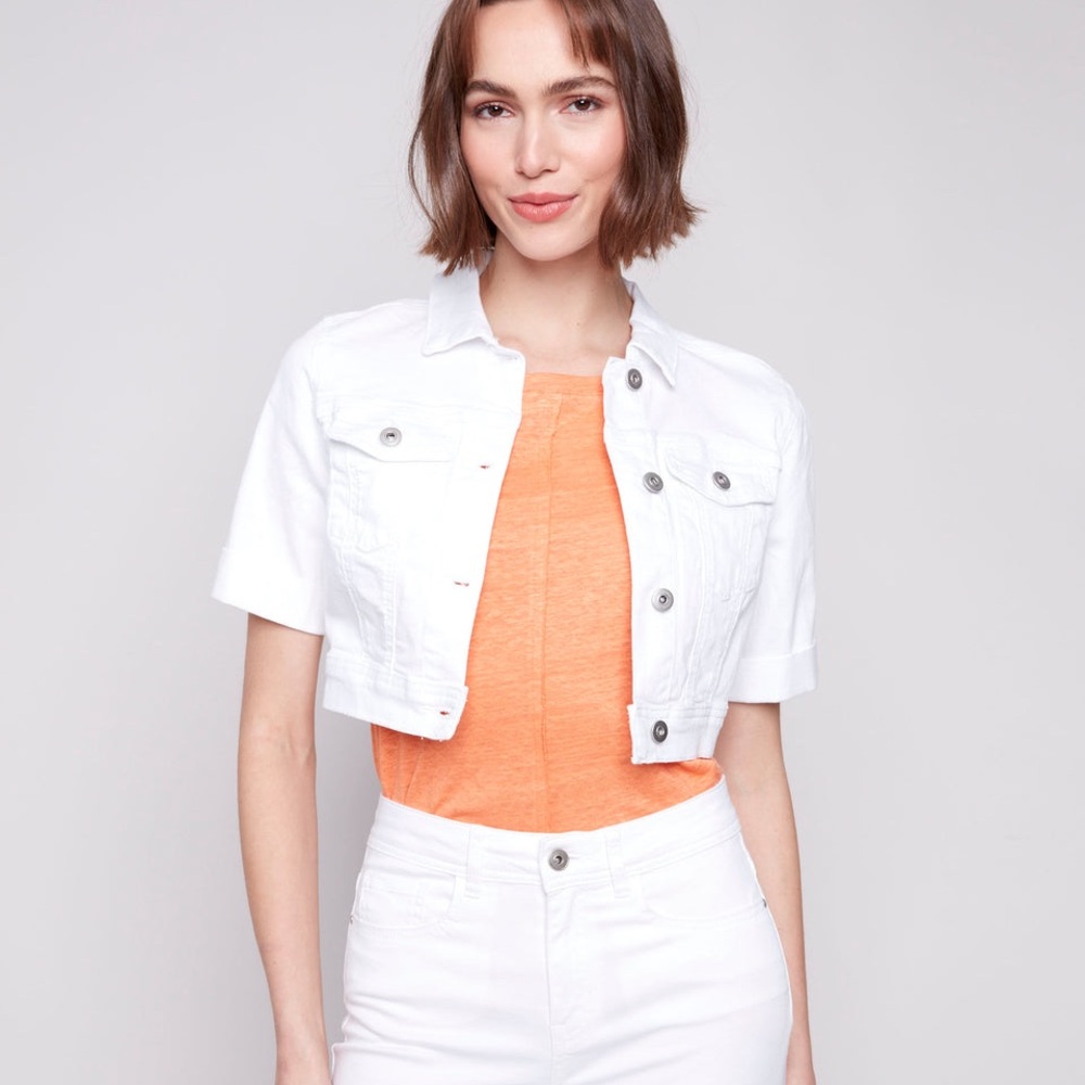 Cropped Denim Jacket - White size Medium